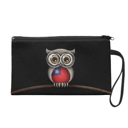 Cute Taiwanese Flag Owl Wearing Glasses Wristlet (Front)