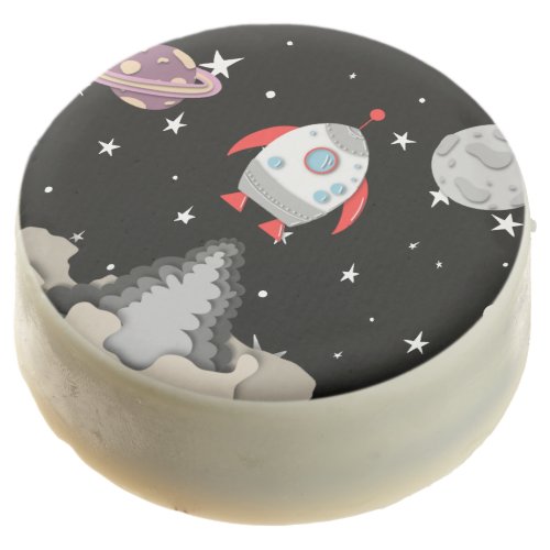 Cute Take Off Space Ship Galaxy Illustrated Chocolate Covered Oreo