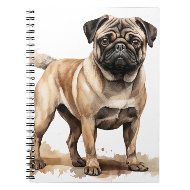 CUTE TAN AND BROWN PUG DOG NOTEBOOK (Front)