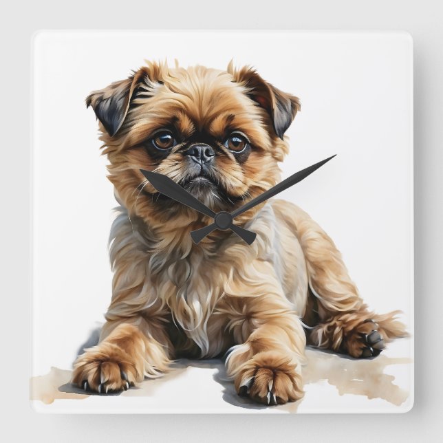 CUTE TAN & BLACK BRUSSELS GRIFFON DOG SQUARE WALL CLOCK (Front)