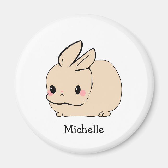 Cute Tan Bunny Illustration Personalized Name Magnet (Front)