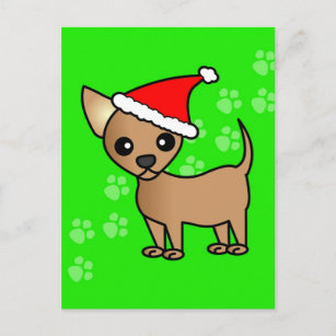 Cute Tan Chihuahua Cartoon Santa Hat Holiday Postcard