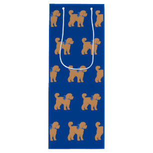 Cute Tan Doodle Dog Blue Wine Gift Bag