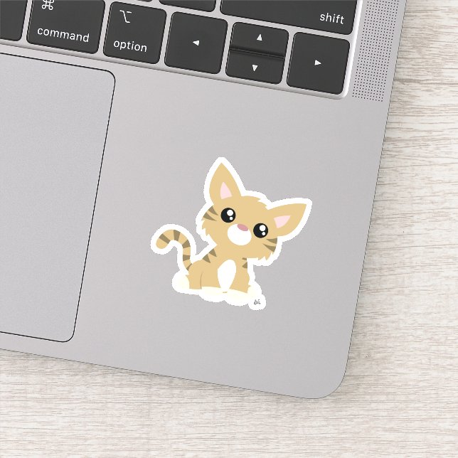 Cute Tan Kitty Custom-Cut Vinyl Sticker (Detail)