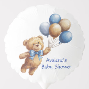 Cute Tan Teddy Bear with Balloons Boy Baby Shower