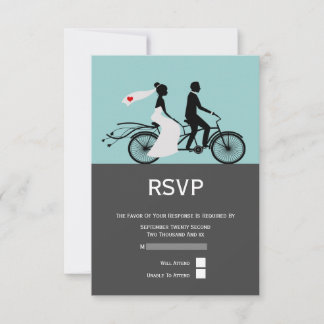 Cute Tandem Bike Bride And Groom RSVP Wedding Card