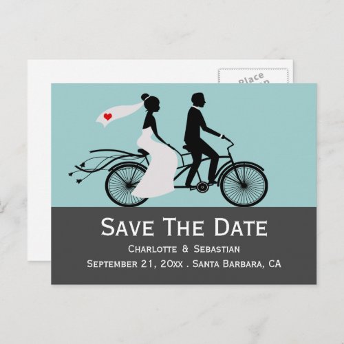 Cute Tandem Bike Bride And Groom Wedding Announcem Announcement Postcard