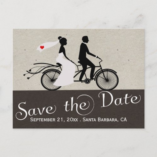 Cute Tandem Bike Bride And Groom Wedding Announcement Postcard