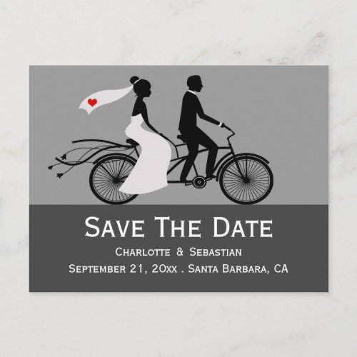 Cute Tandem Bike Bride And Groom Wedding Announcement Postcard