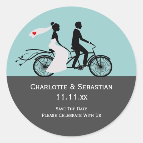 Cute Tandem Bike Bride And Groom Wedding Classic Round Sticker