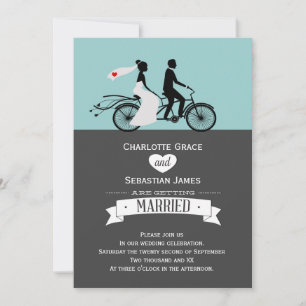 Cute Tandem Bike Bride And Groom Wedding Invitation