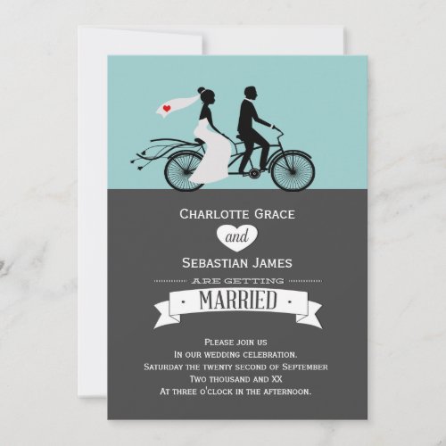 Cute Tandem Bike Bride And Groom Wedding Invitation