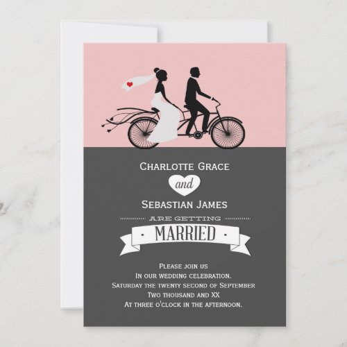 Cute Tandem Bike Bride And Groom Wedding Invitation