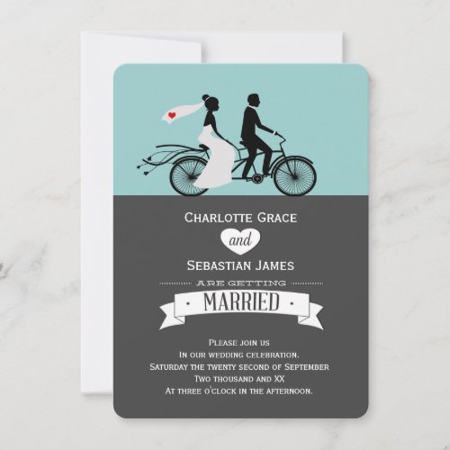 Cute Tandem Bike Bride And Groom Wedding Invitation