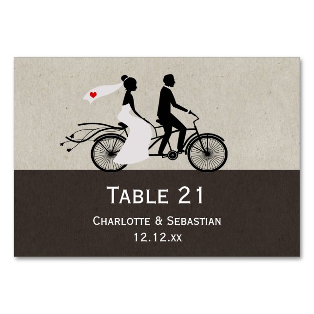 Cute Tandem Bike Bride And Groom Wedding Table Number (Front)