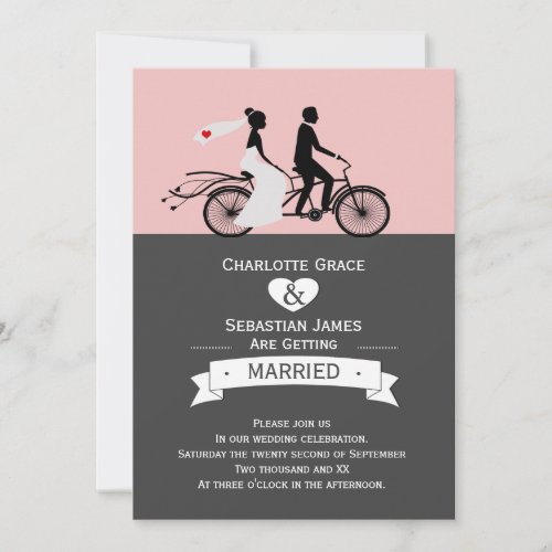 Cute Tandem Bike Bride And Groom Wedding V2 Invitation