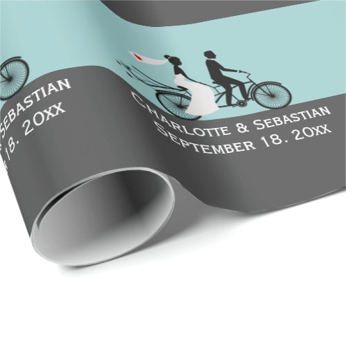 Cute Tandem Bike Bride And Groom Wedding Wrapping Paper