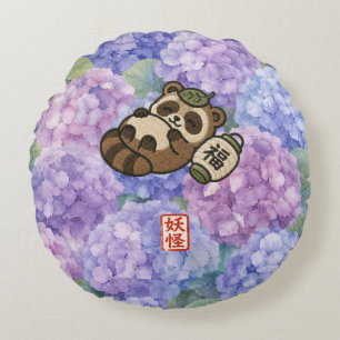 Cute Tanuki Round Pillow Japanese Yokai Hydrange