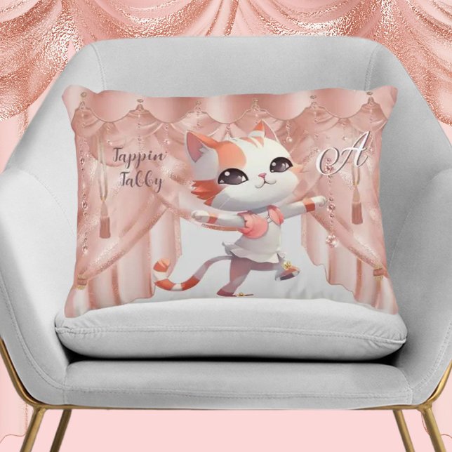 Cute Tap Dancing Tabby Cat Custom Monogram   Accent Pillow (Creator Uploaded)
