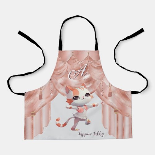 Cute Tap Dancing Tabby Cat Custom Monogram   Apron