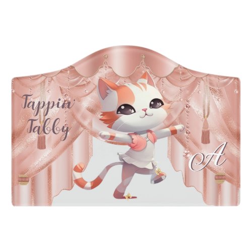 Cute Tap Dancing Tabby Cat Custom Monogram   Door Sign