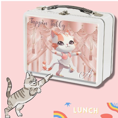 Cute Tap Dancing Tabby Cat Custom Monogram   Metal Lunch Box