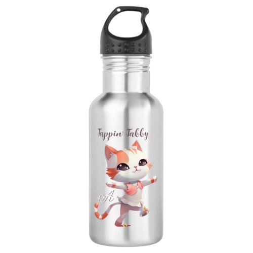 Cute Tap Dancing Tabby Cat Custom Monogram   Stainless Steel Water Bottle