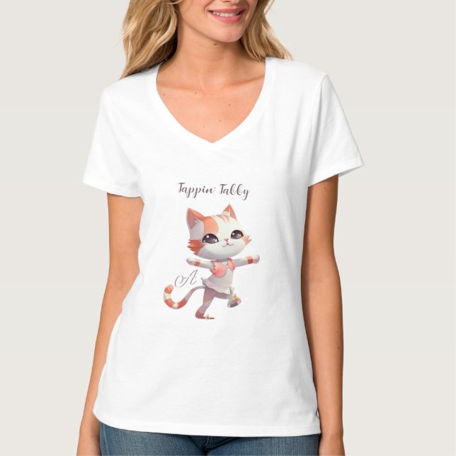 Cute Tap Dancing Tabby Cat Custom Monogram     T-Shirt (Front)
