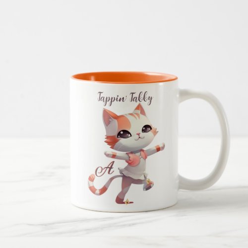 Cute Tap Dancing Tabby Cat Custom Monogram   Two_Tone Coffee Mug