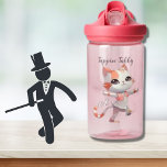 Cute Tap Dancing Tabby Cat Custom Monogram     Water Bottle<br><div class="desc">Something special for a young lady in your life who just might appreciate a water bottle with an adorable "Tappin' Tabby" -- set in a glamorous stage background -- with a custom monogram. Ready to do her dance and help make it a great day -- this water bottle is up...</div>