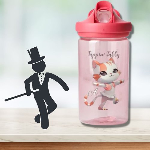 Cute Tap Dancing Tabby Cat Custom Monogram     Water Bottle