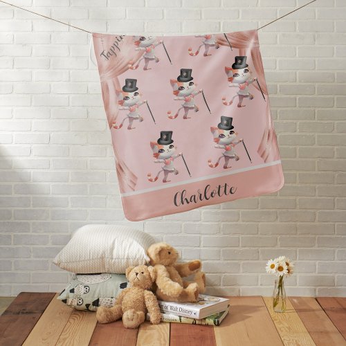 Cute Tap Dancing Tabby Cat Hat Cane Monogram    Baby Blanket