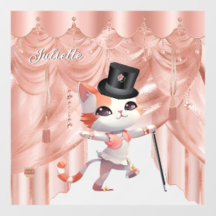 Cute Tap Dancing Tabby Cat Hat Cane Name Wall Decal