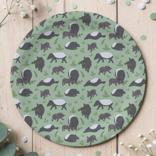 Cute Tapir Family, Woodland Birthday Party Theme Paper Plates