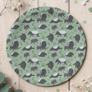 Cute Tapir Family, Woodland Birthday Party Theme Paper Plates