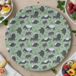 Cute Tapir Family, Woodland Birthday Party Theme Paper Plates