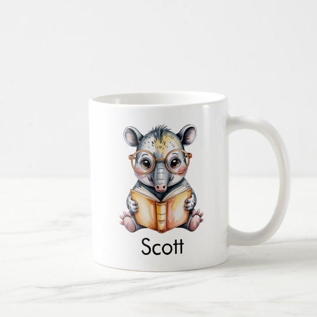 Cute Tapir Reading a Book Custom Coffee Mug (Right)