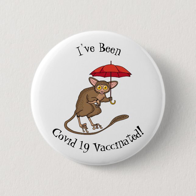 Cute Tarsier with umbrella cartoon illustration  Button (Front)