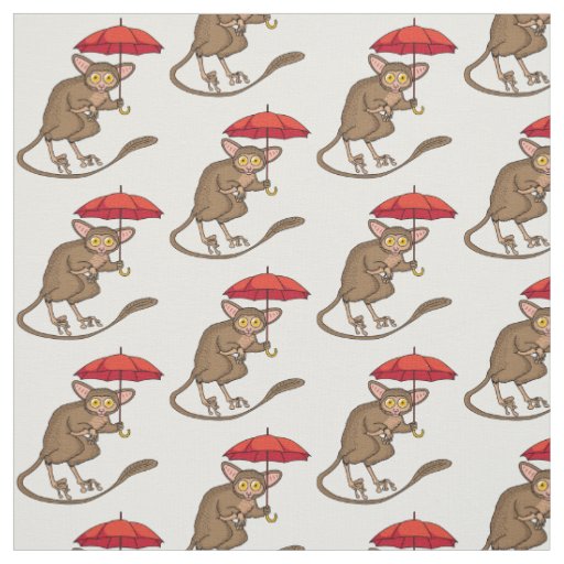 Cute Tarsier with umbrella cartoon illustration  Fabric