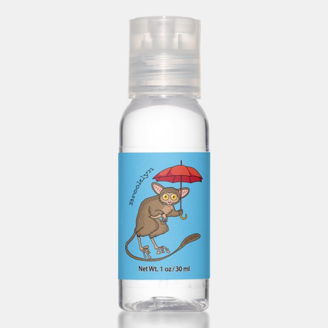 Cute Tarsier with umbrella cartoon illustration Hand Sanitizer (Front)