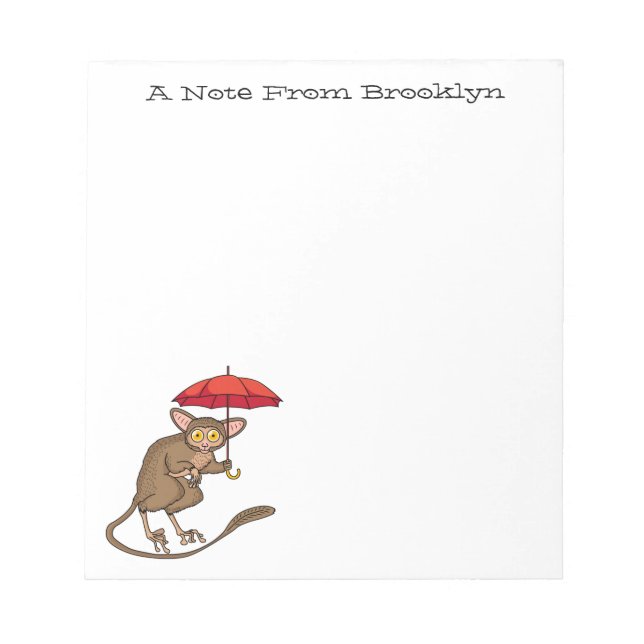 Cute Tarsier with umbrella cartoon illustration Notepad (Front)