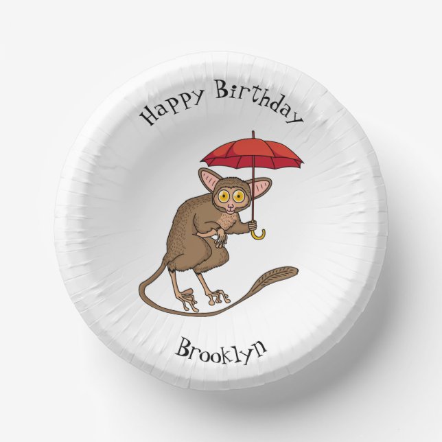 Cute Tarsier with umbrella cartoon illustration  Paper Bowls (Front)