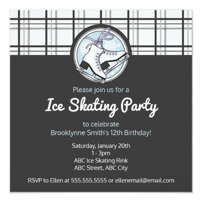 Cute Tartan Pattern Ice Skating Party Invitations