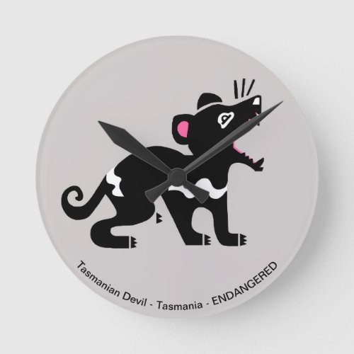 Cute Tasmanian devil _ Endangered animal _ Grey Round Clock