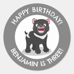 Cute Tasmanian devil personalized cartoon birthday Classic Round Sticker