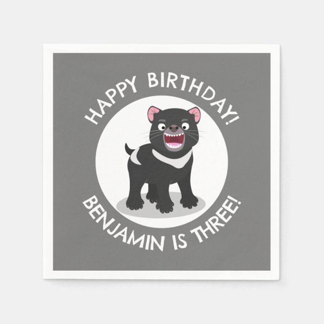 Cute Tasmanian devil personalized cartoon birthday Napkins (Front)