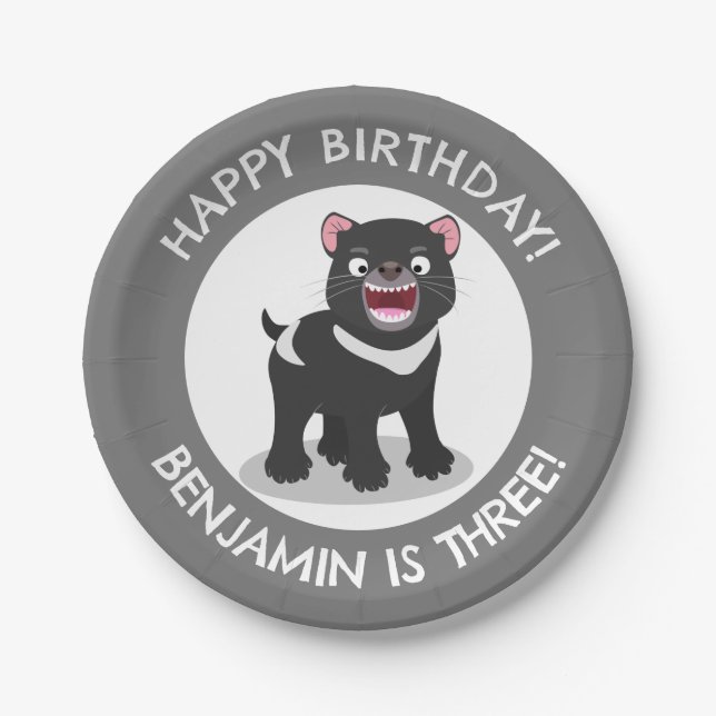 Cute Tasmanian devil personalized cartoon birthday Paper Plates (Front)