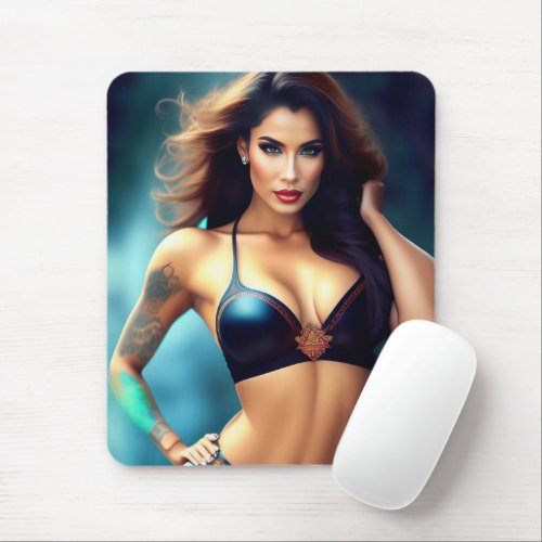 Cute tattoo fitness model Mouse Pad