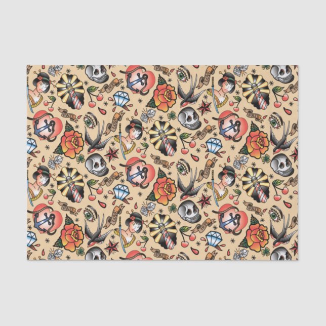 Cute tattoo lovers tiled party tissue paper (Front)