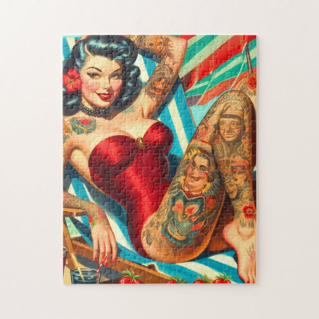 Cute Tattooed Swimsuit Pin-up Jigsaw Puzzle (Vertical)